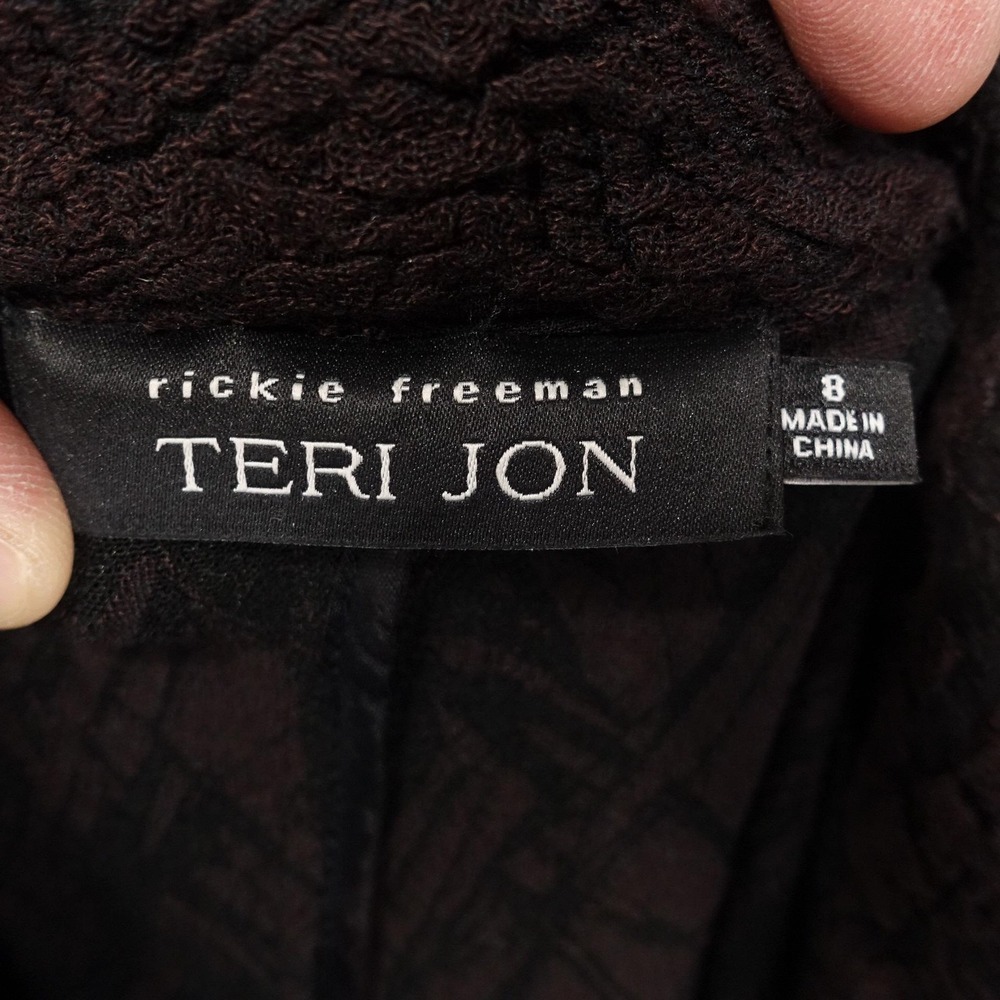 Rickie Freeman Teri Jon Skirt Suit Womens 8 Brown Lace 2 Piece Ruffle Trim - Picture 10 of 13